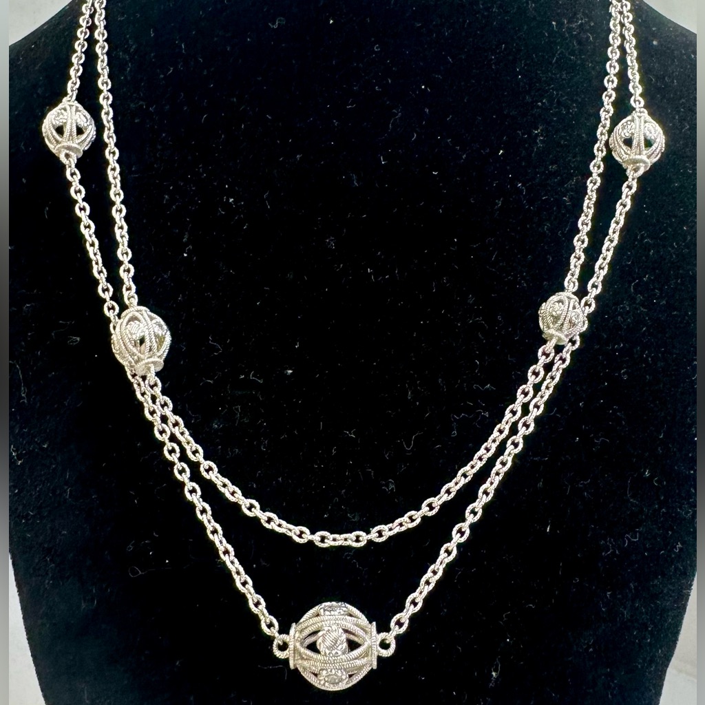 Judith Ripka Sterling Silver & Cz 3-D Orb Globe Station Necklace; 36”